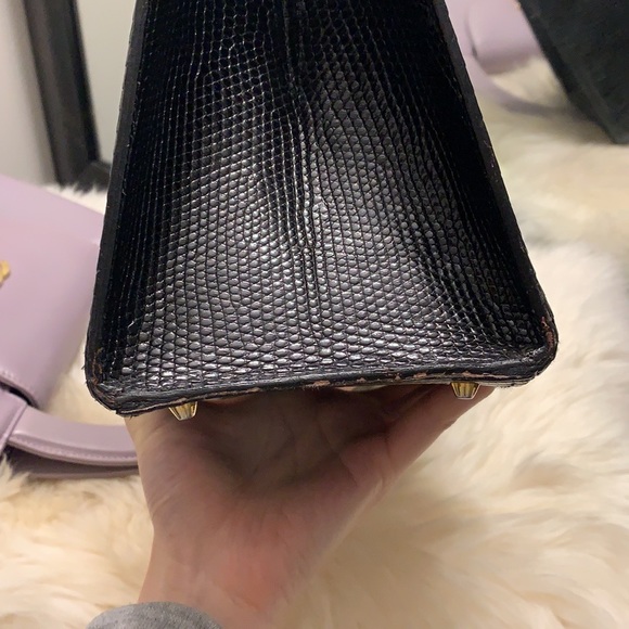 ❌SOLD❌Vintage CELINE lizard Kelly hand bag black gold - Picture 13 of 14